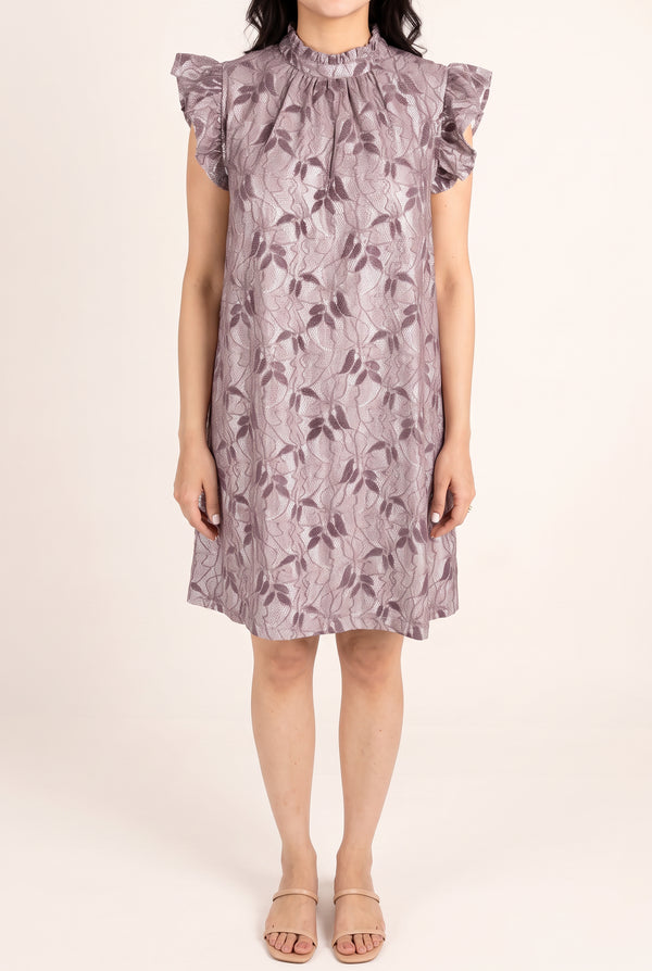 Front view of the Lavender For the First Time Shift Dress showing its loose A-line fit.