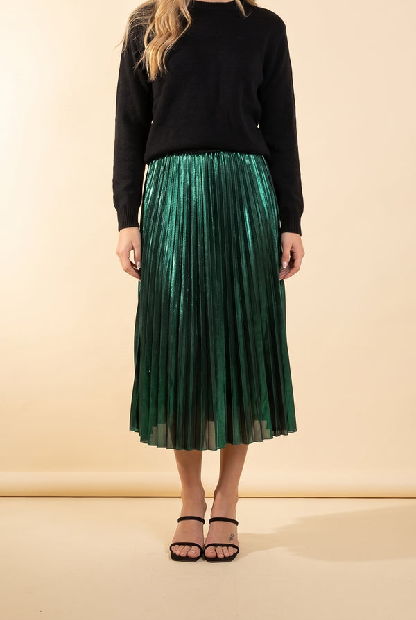 Hotline Bling Metallic Plated Midi Skirt, Front