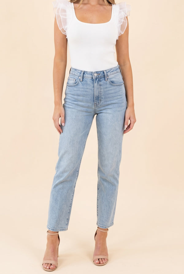 Not Afraid Ruffle Sleeve Square Neck Bodysuit, Front