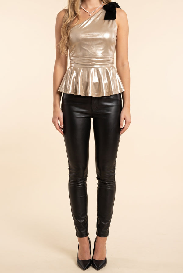 Trying To Get To You One Shoulder Peplum Top, Front