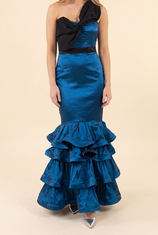 Was It Ever Love Satin Ribbon Ruffle Tiered Maxi Dress, Front