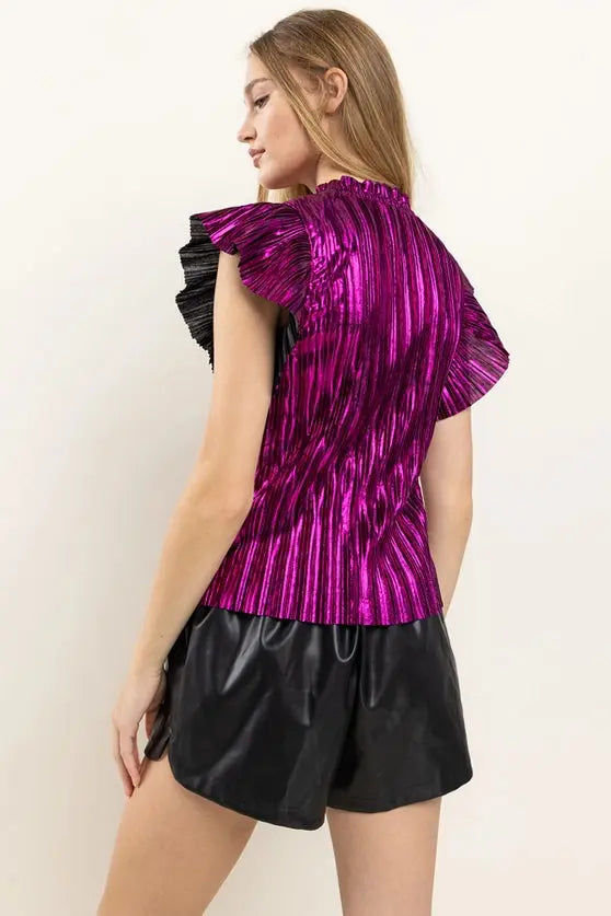 What Happens In Vegas Velvet Rib Ruffle Sleeve Top Ces Femme