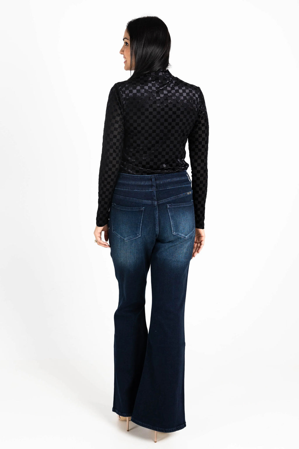 Everybody Needs Someone Velvet Checker Mock Neck Top KORI