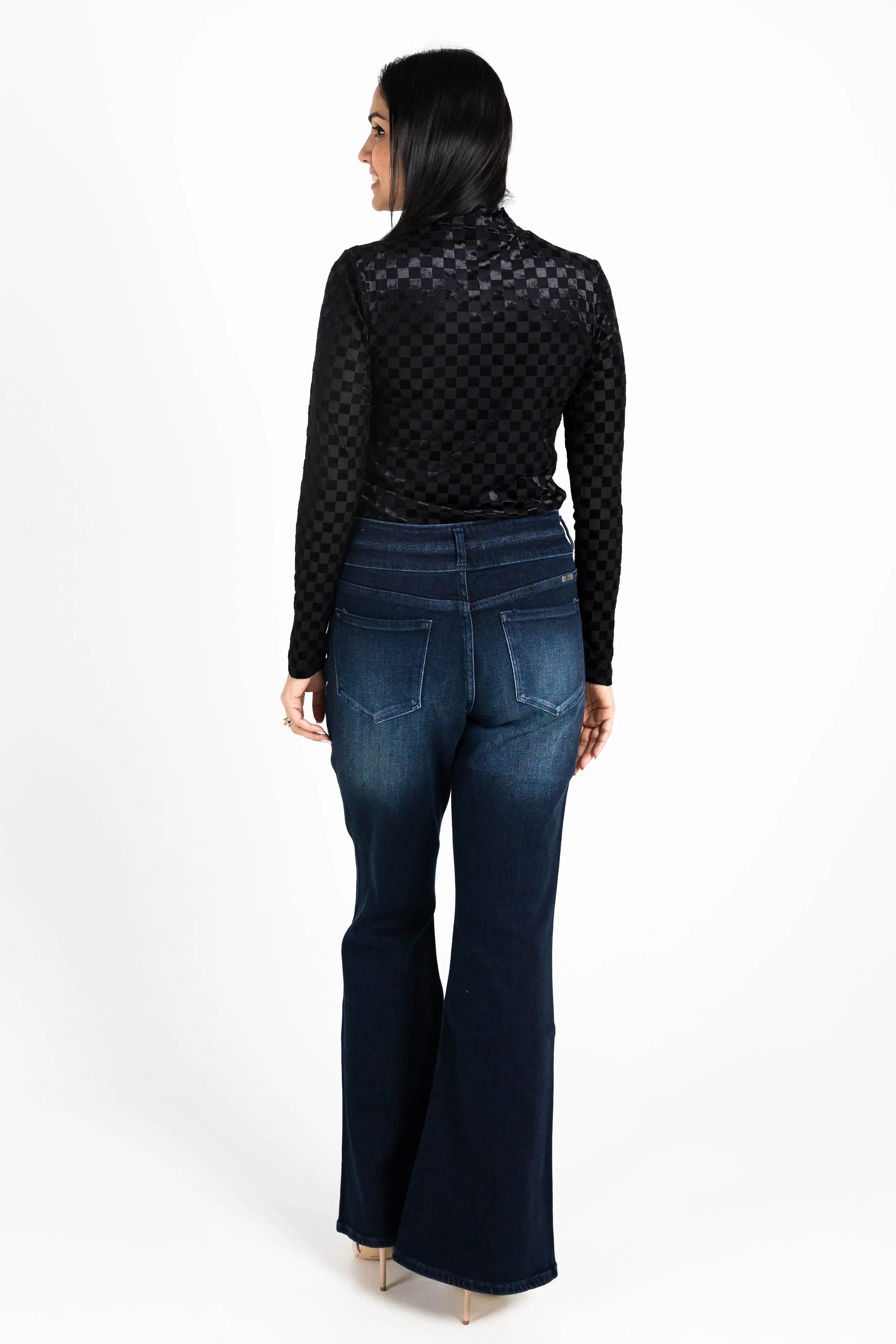 Everybody Needs Someone Velvet Checker Mock Neck Top KORI
