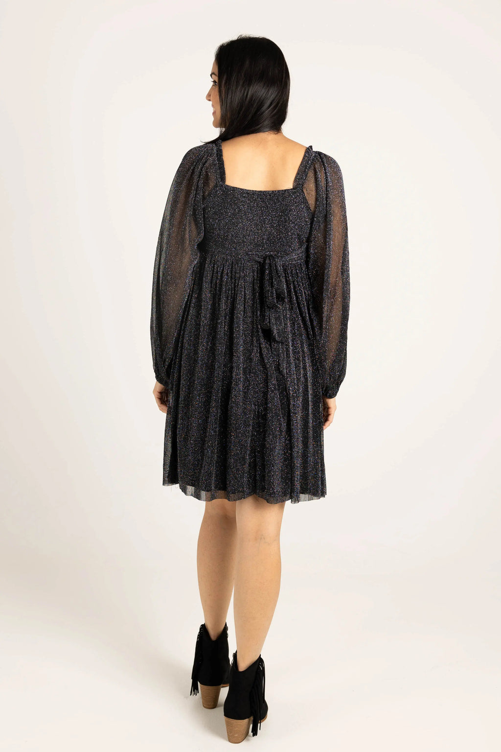 I Remember Everything Glitter Square Neck Babydoll Midi Dress Listicle