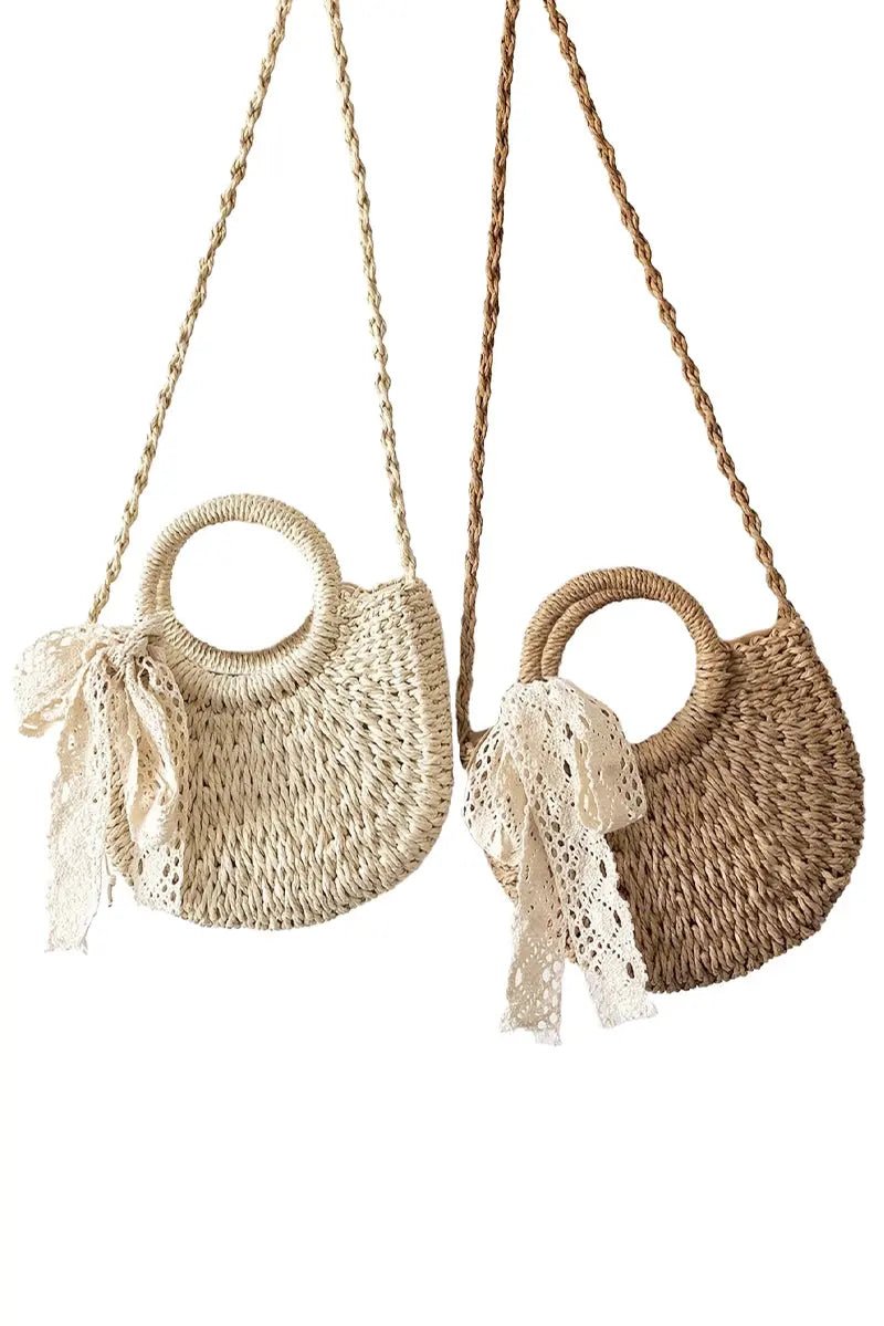 Rose Crochet Lace Rattan Wicker Crossbody Bag Cap Zone