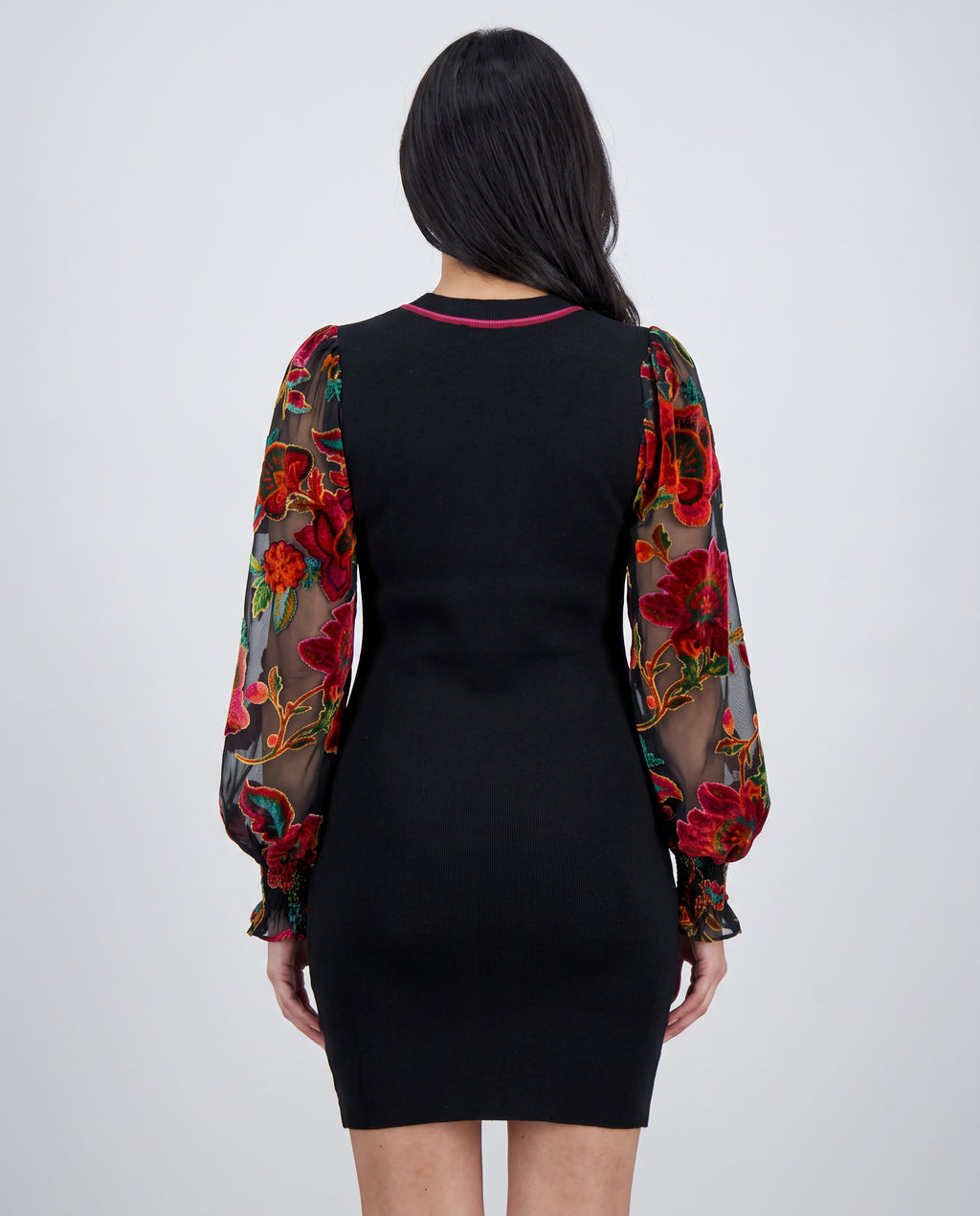 Back view of You're My Favorite Sweater Dress showing the rear fit, neckline, sleeves and mini hem.