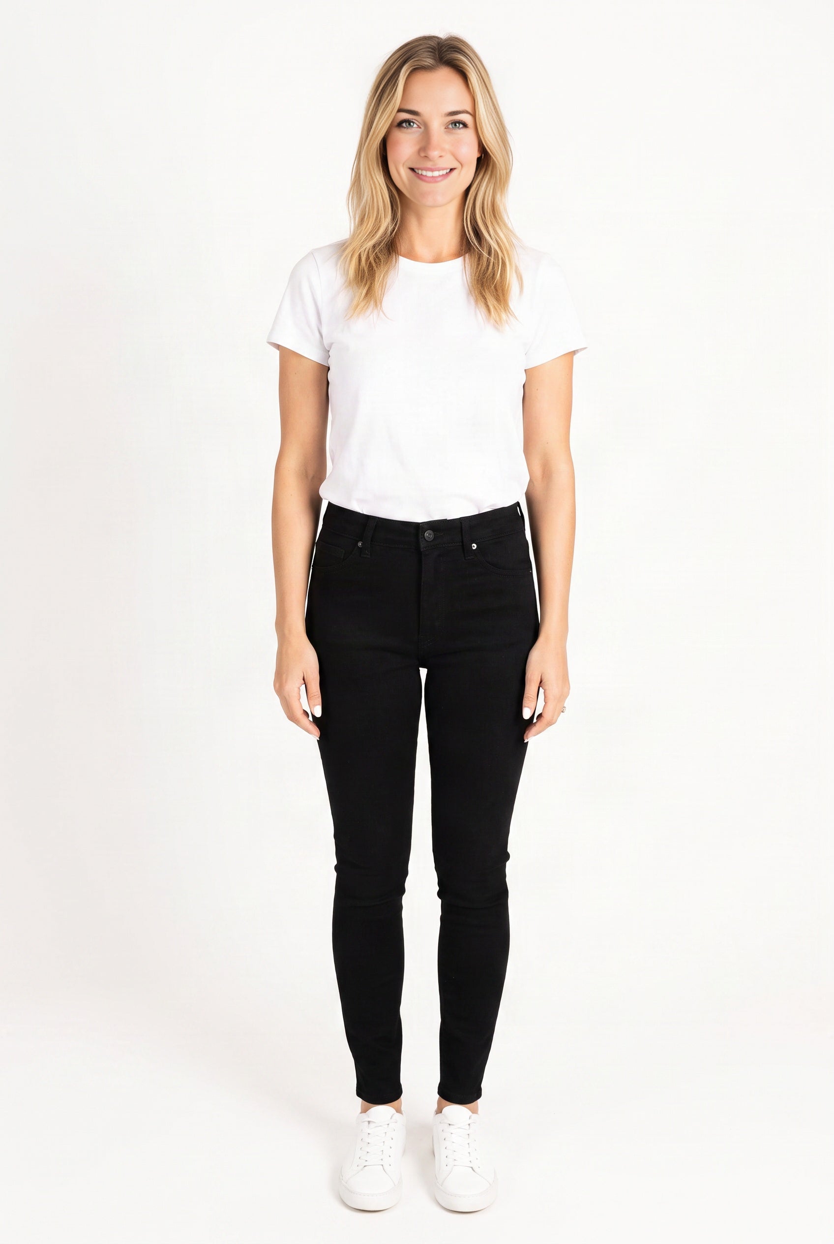 Just Agree With Me black jeans shown full length from the front with a high waist and skinny leg.