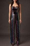 Front fit of the Don't Start Now multicolor sequin jumpsuit in Small on Shweta.