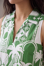 Close detail of the Pick Of The Summer Mini Dress showing cotton weave, print, and collar stitching.