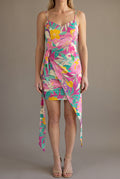 Front view of the Dressed for Sweet Moments Mini Dress showing its wrap fit and naturally hanging tails.