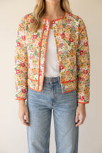 Good Feeling Cotton Jacket in Small/Orange showing the full cropped front fit on Elsa.