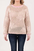 Small/Pink Flower Power Floral Sweater worn front-on, showing floral placement and open-knit coverage.