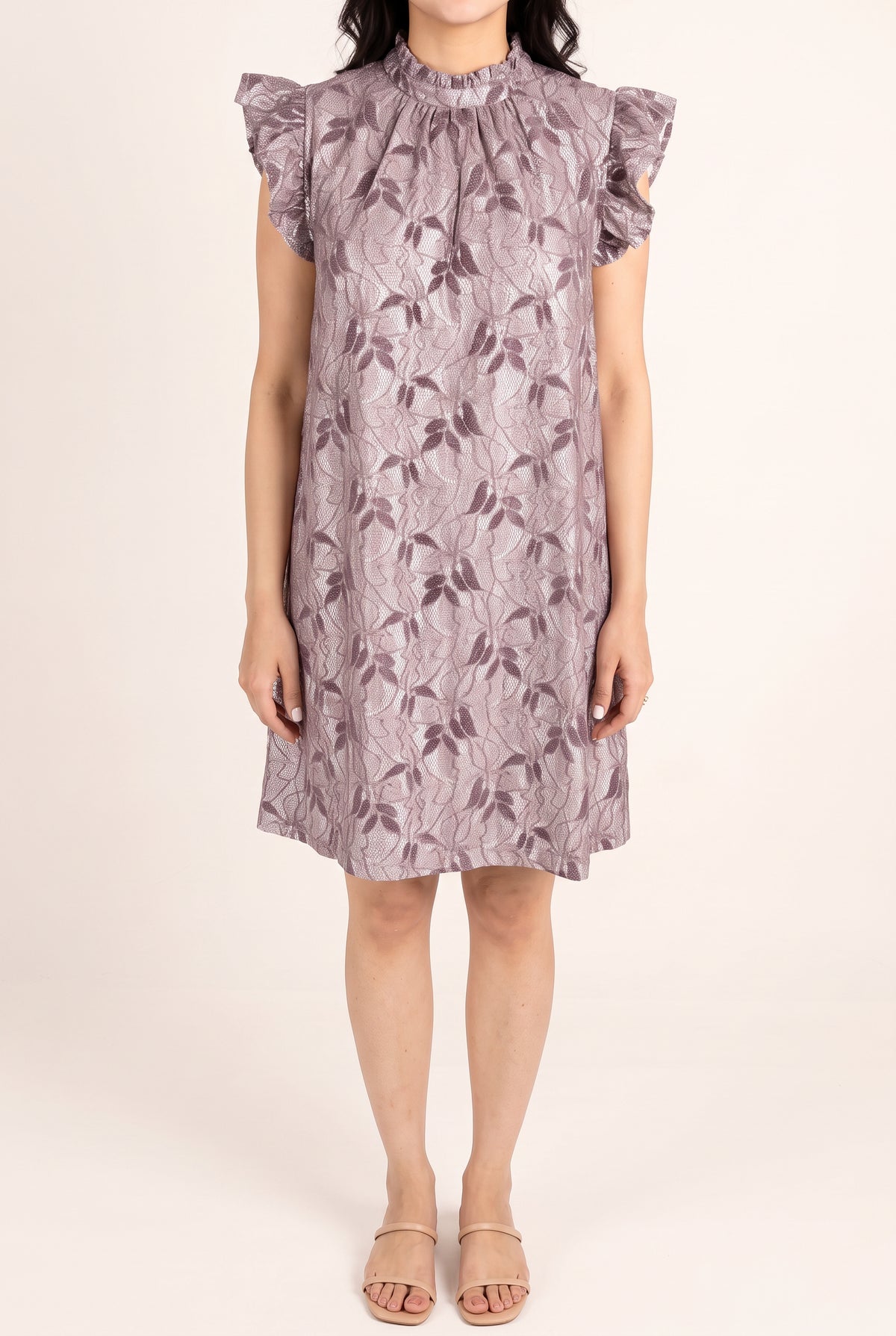 Front view of the Lavender For the First Time Shift Dress showing its loose A-line fit.