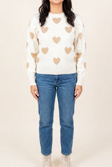 Make Me Feel Golden Heart Sweater in Small shown straight on with relaxed sleeves and a high-hip hem.