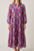 Front fit of the Calling You tiered maxi dress in Small Blue with its natural silhouette and full length.