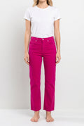 Bright Side High Rise Straight Pants in Fuchsia, front view showing the high waist and cropped straight legs.