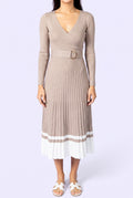 Front fit of the I've Loved You For So Long Pleated Sweater Dress in Small on Shweta.