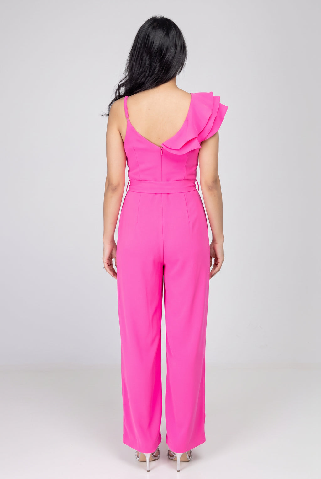 Back view of the Made You Look jumpsuit showing the low scoop, concealed zipper and wide-leg fit.