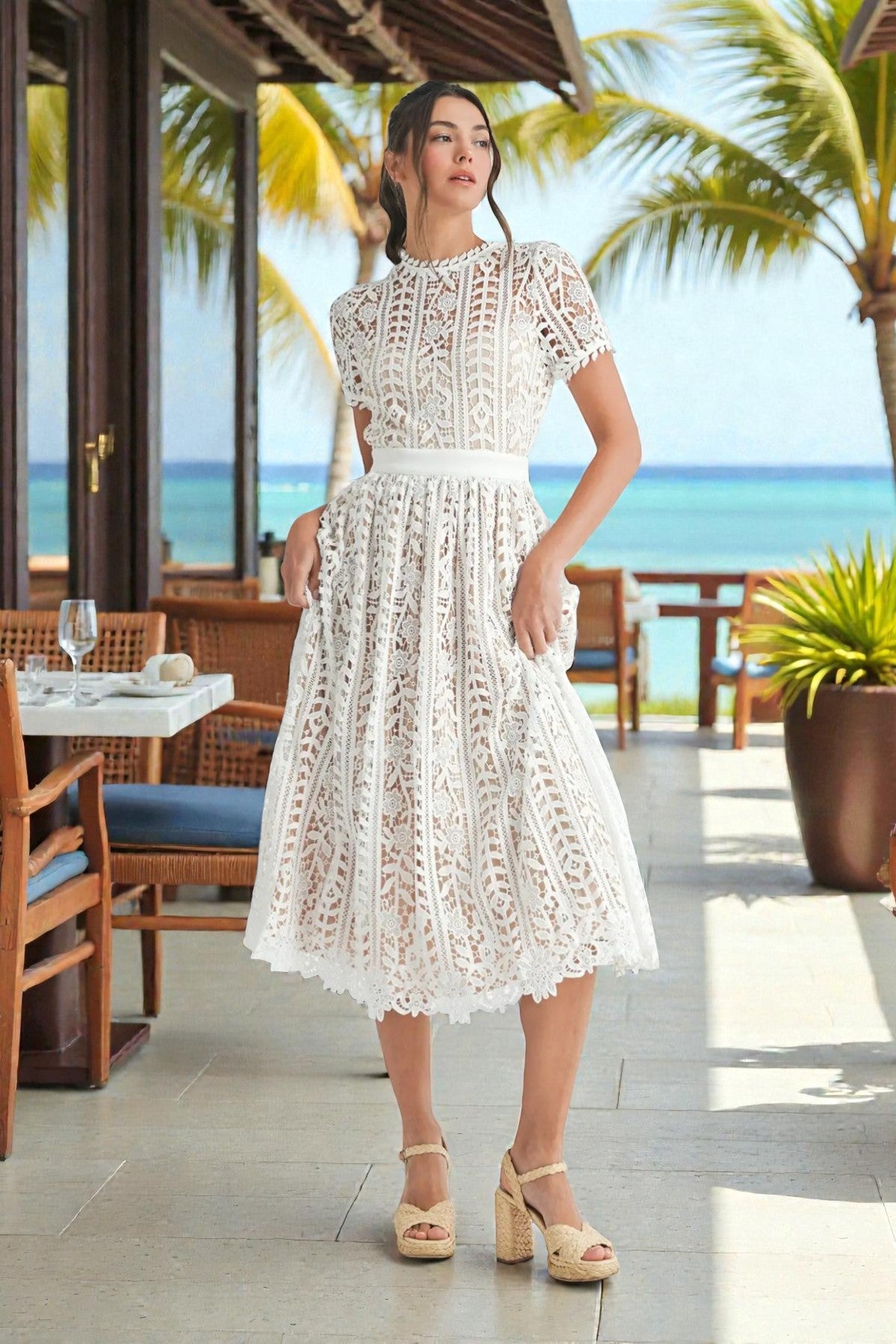 Lace Dresses for Women | Sunset Stroll White Midi Dress