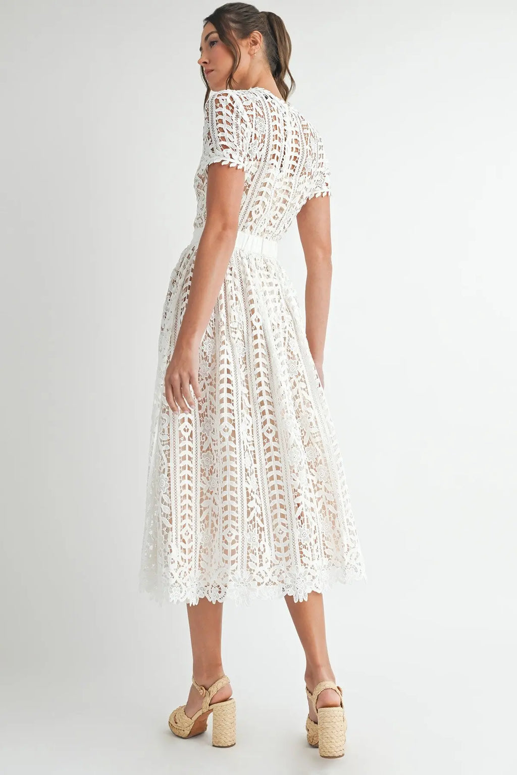 Sunset Stroll Short Sleeve Lace Midi Dress eb luxe