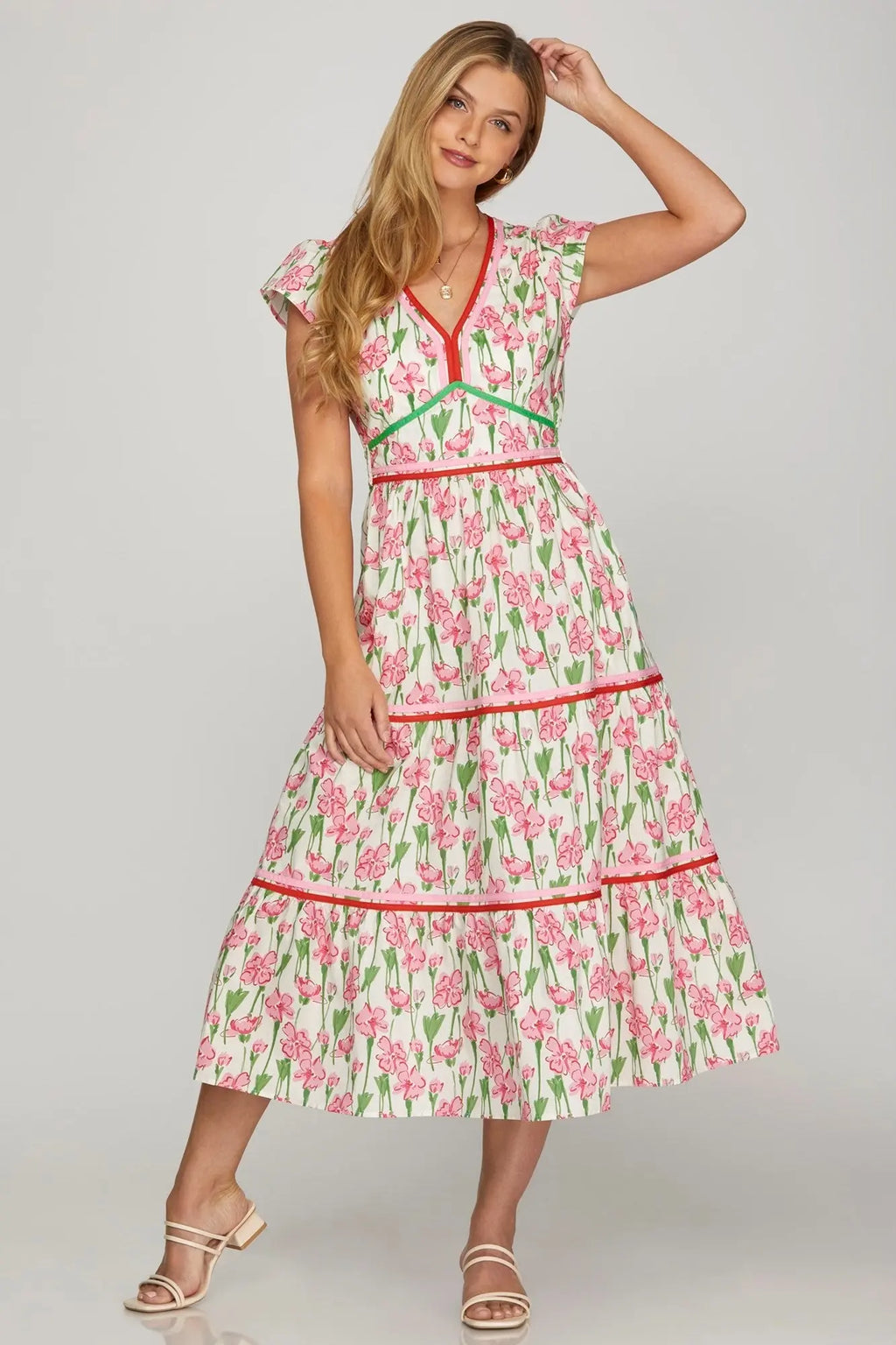 One Day At A Time Floral Poplin Tiered Dress Sunlight Clothing