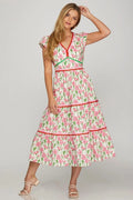 One Day At A Time Floral Poplin Tiered Dress Sunlight Clothing