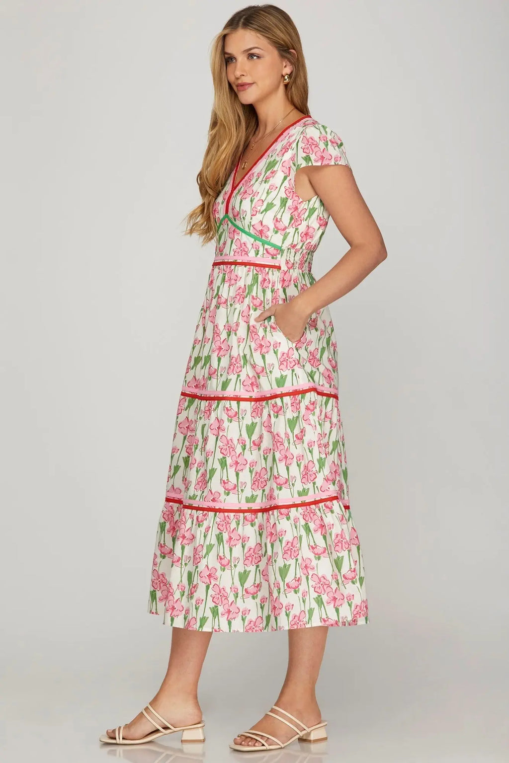 One Day At A Time Floral Poplin Tiered Dress Sunlight Clothing