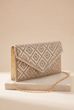 The Gemma rhinestone envelope clutch on its own, showing its shape.