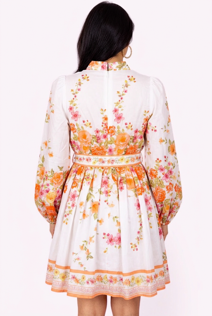 Sweet Sunshine Mock Neck Floral Border Mini Dress