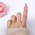 Adjustable size 6.5 open wrap band shaped to fit most finger sizes comfortably