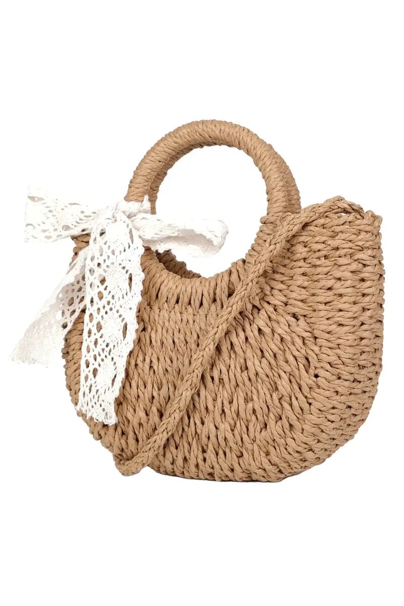 Rose Crochet Lace Rattan Wicker Crossbody Bag Cap Zone