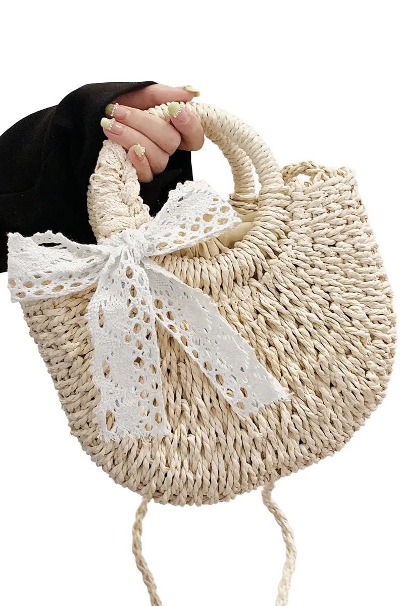 Rose Crochet Lace Rattan Wicker Crossbody Bag Cap Zone