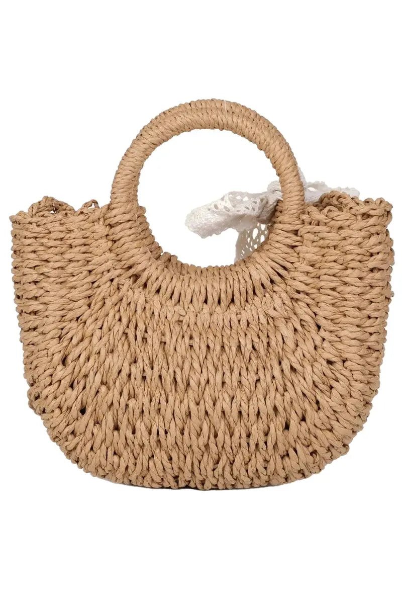 Rose Crochet Lace Rattan Wicker Crossbody Bag Cap Zone