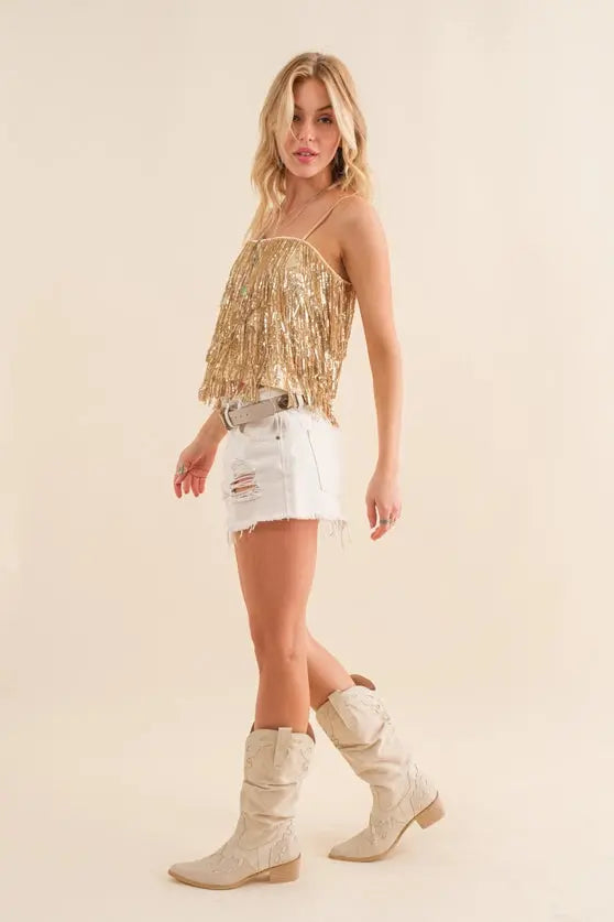 Party Perfect Sequin Tiered Cami Blue B