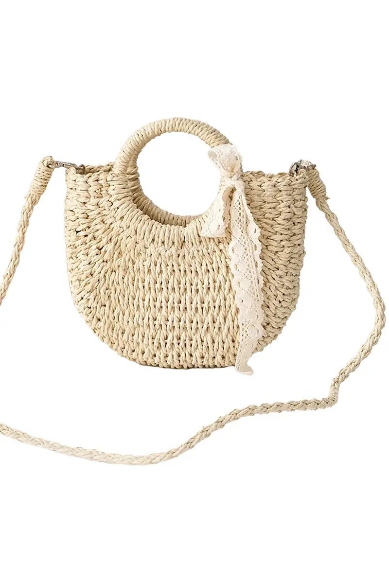 Rose Crochet Lace Rattan Wicker Crossbody Bag Cap Zone