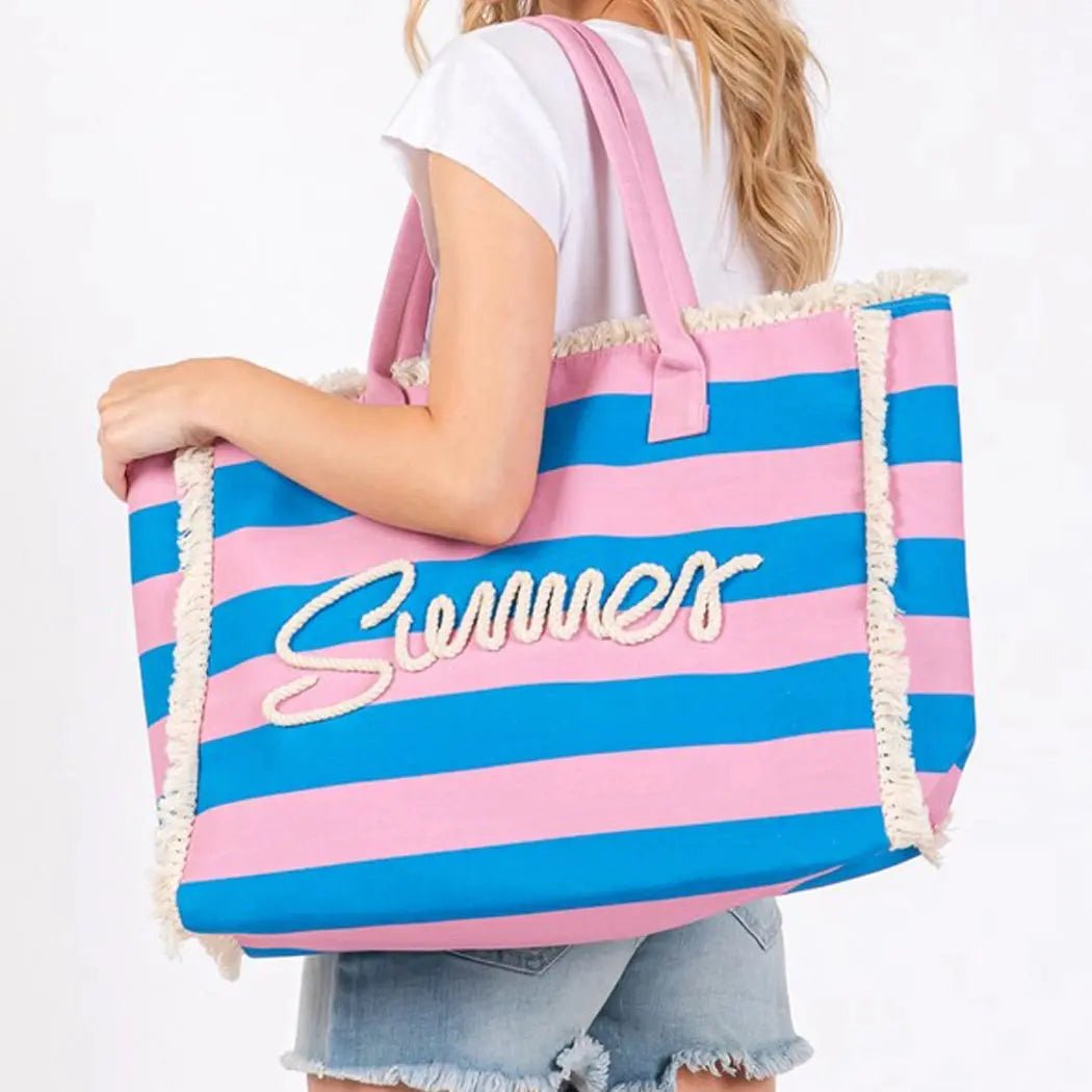 Summer Fringe Striped Tote Bag. 3AM