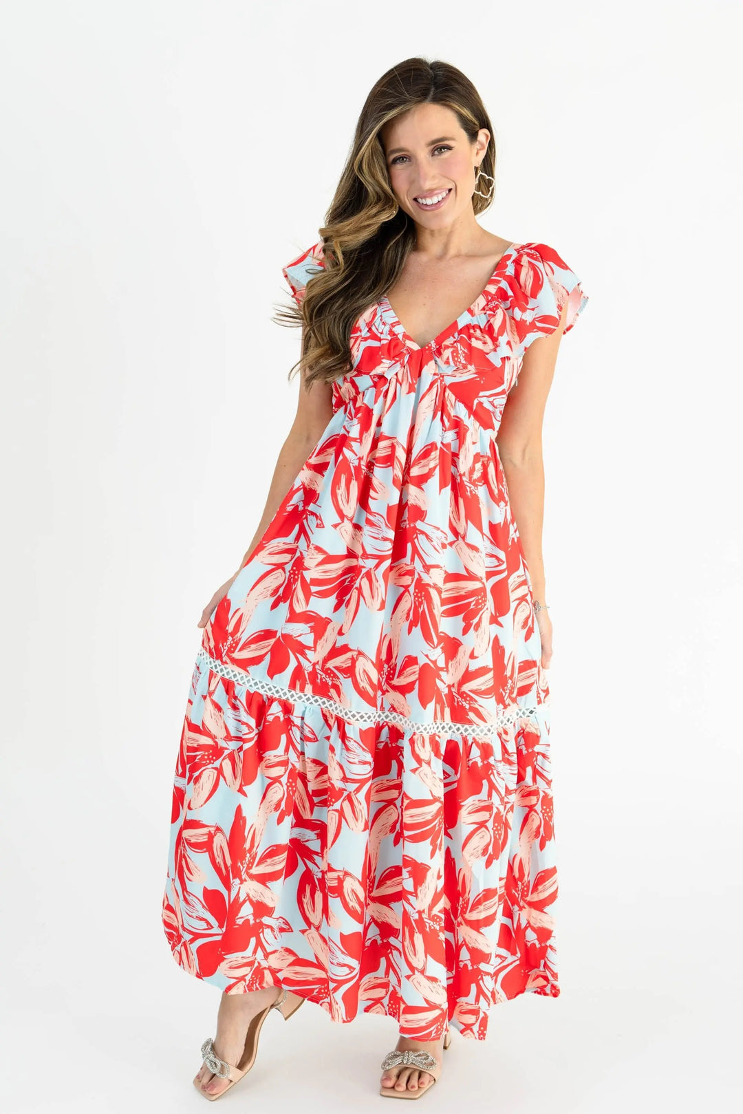 red white and blue maxi dress Elegant Floral Maxi Dress for Women