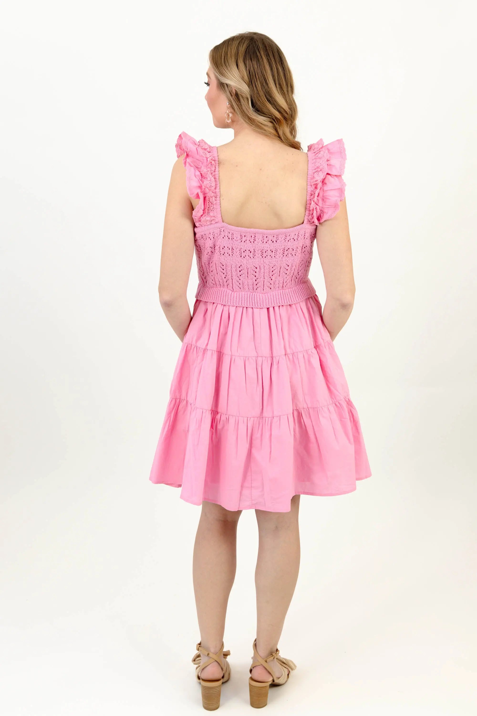 Light Pink Dress - Crochet A-Line Dress for Women