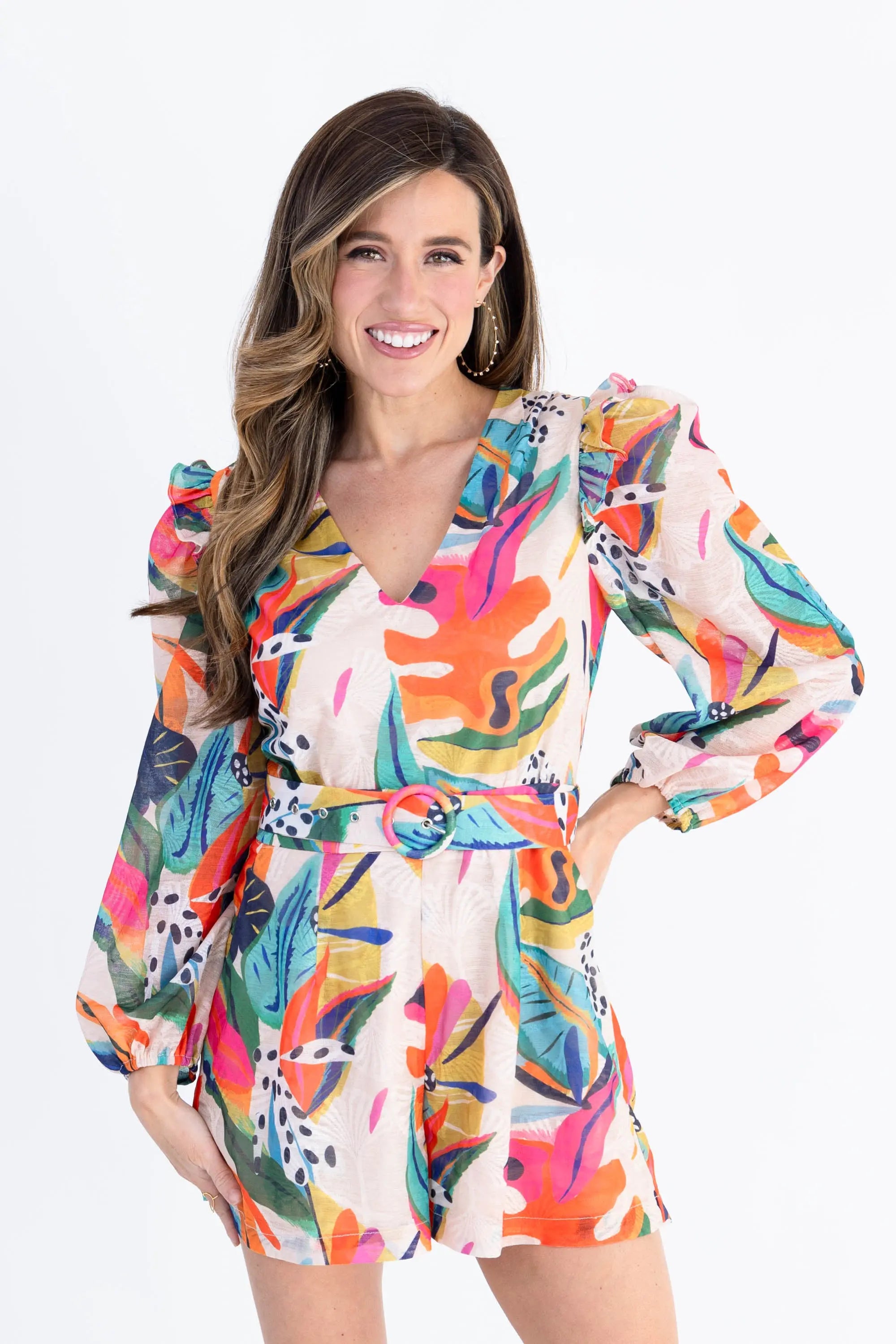 Sun-Kissed Serenity Belted Romper TCEC