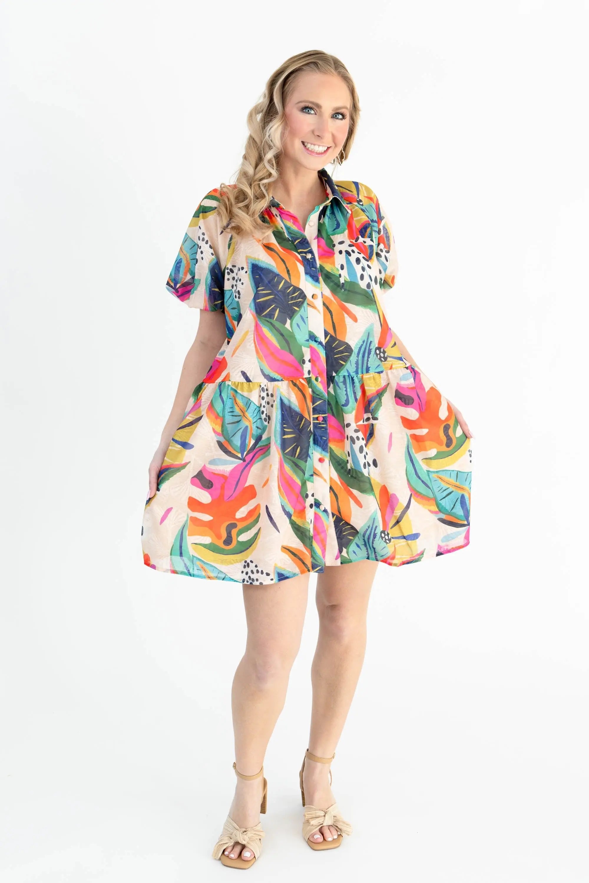 Sunset Swing Tropical Shirt Dress TCEC