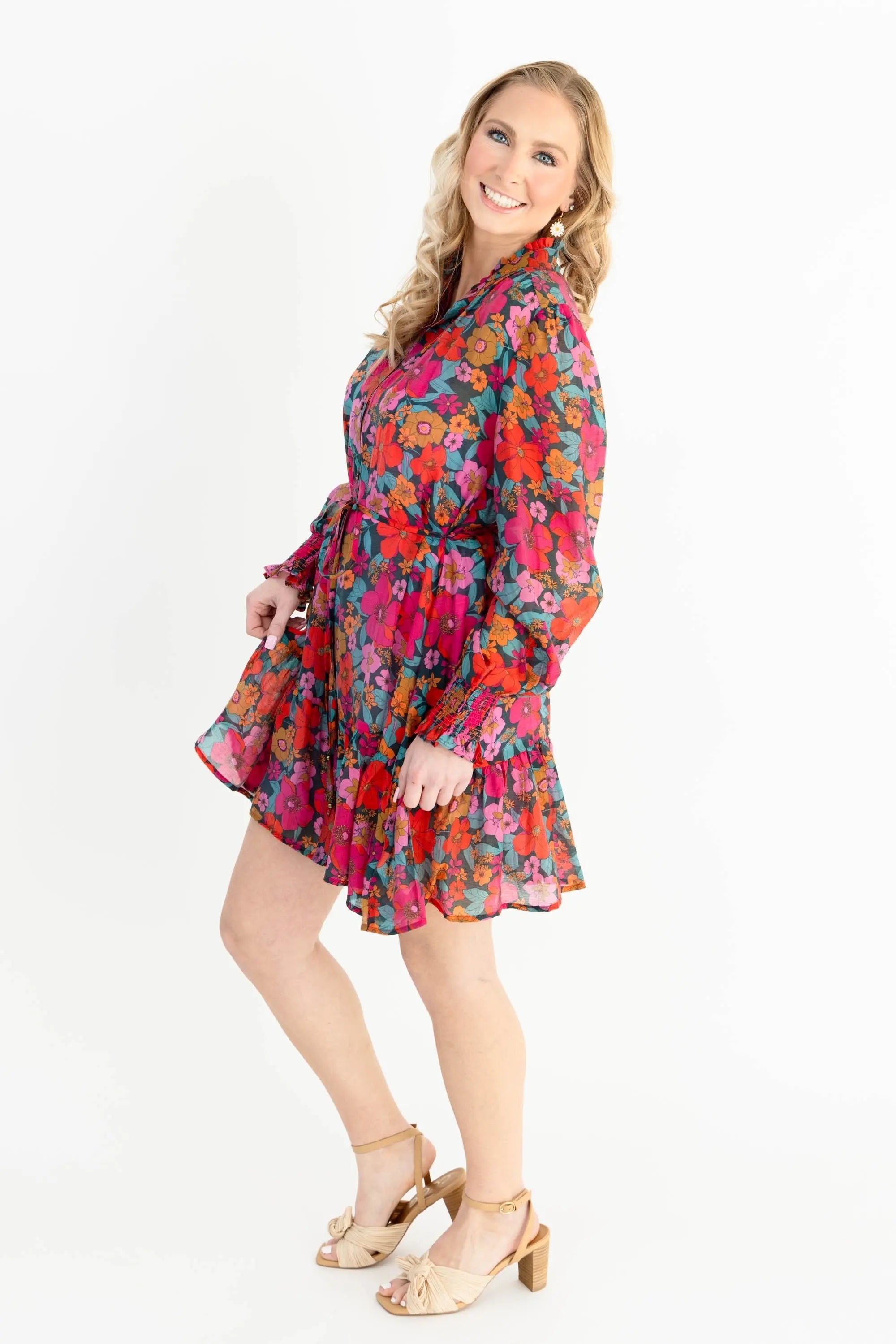 Vibrant Floral Ruffled Mini Dress – Shop Bezza