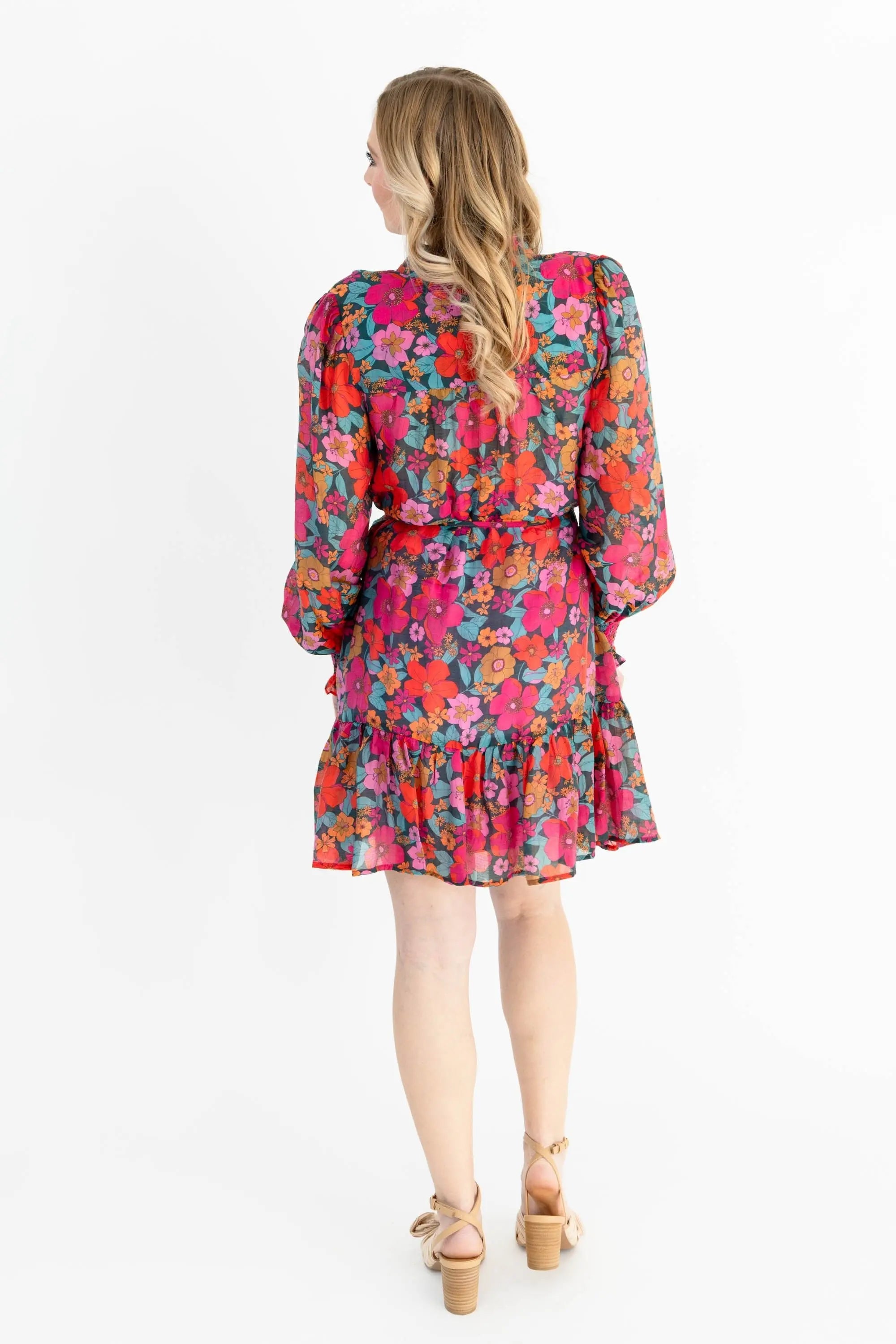 Vibrant Floral Ruffled Mini Dress – Shop Bezza