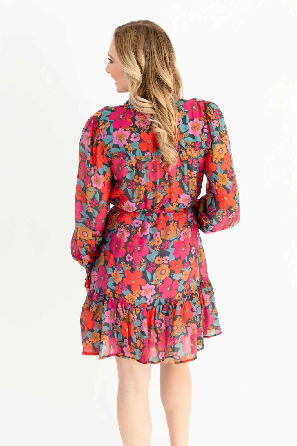 Vibrant Floral Ruffled Mini Dress – Shop Bezza