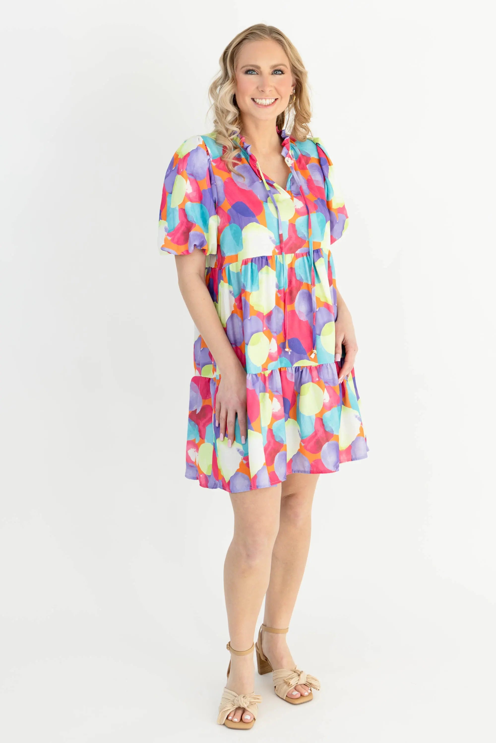 Vibrant Multi-Color Tiered Babydoll Dress | ShopBezza