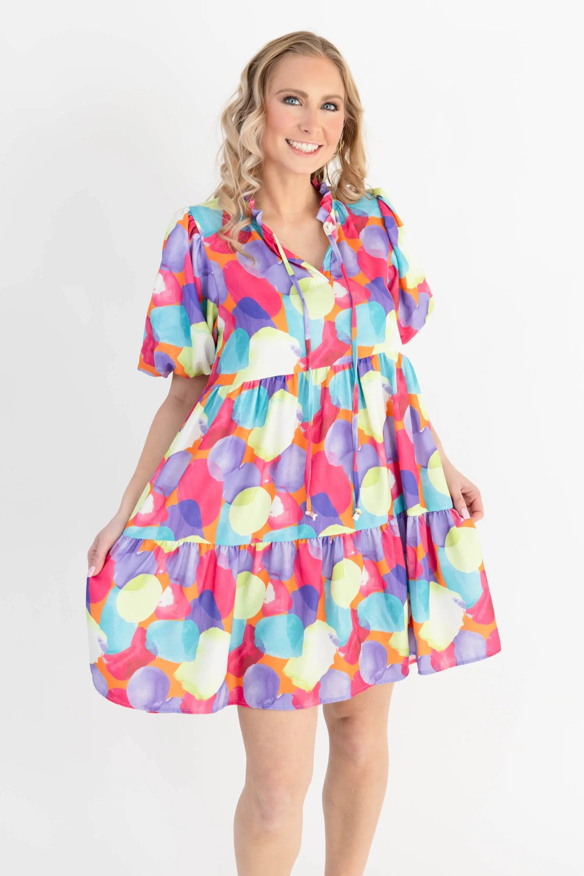 Vibrant Multi-Color Tiered Babydoll Dress | ShopBezza