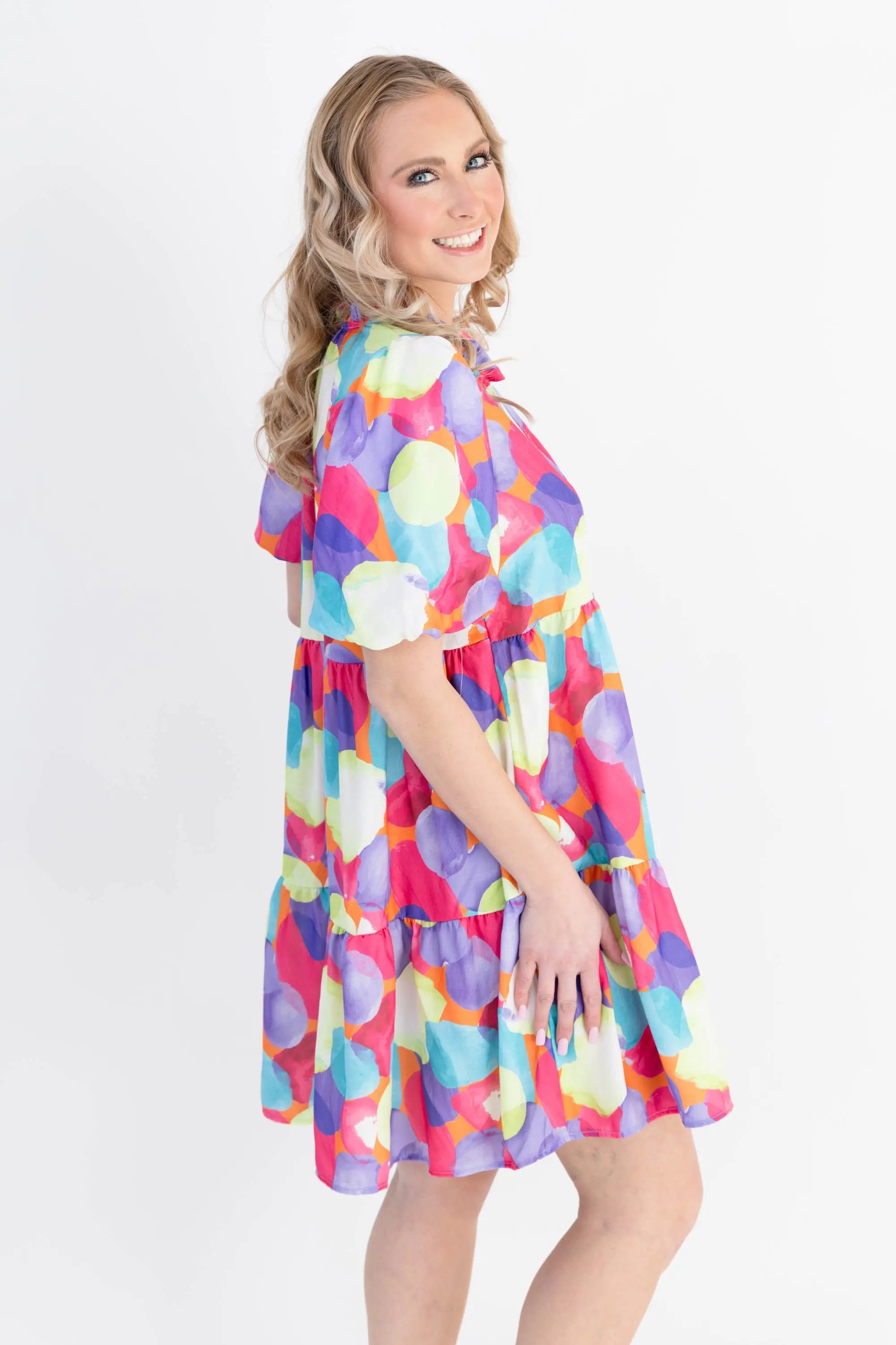 Vibrant Multi-Color Tiered Babydoll Dress | ShopBezza