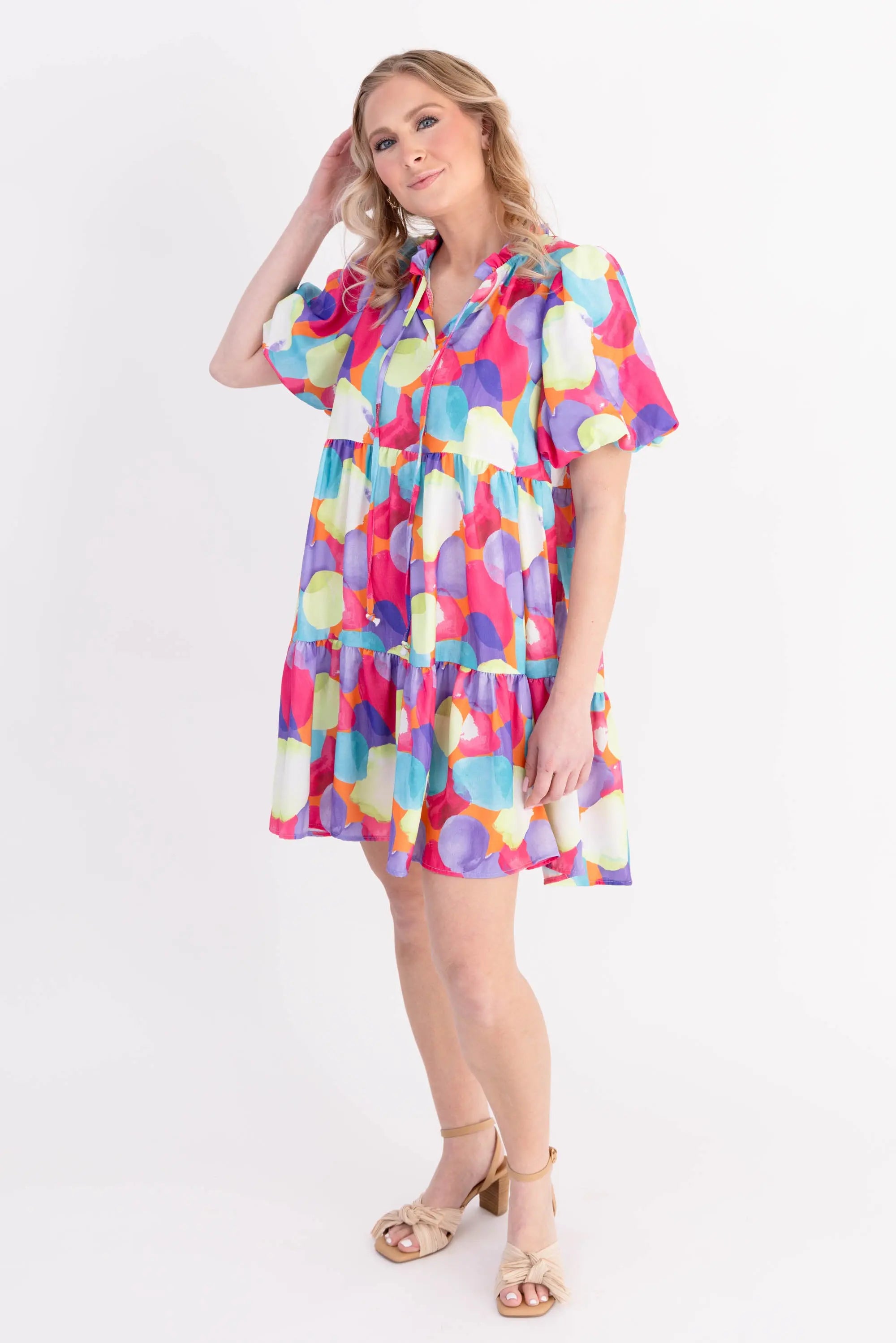 Vibrant Multi-Color Tiered Babydoll Dress | ShopBezza