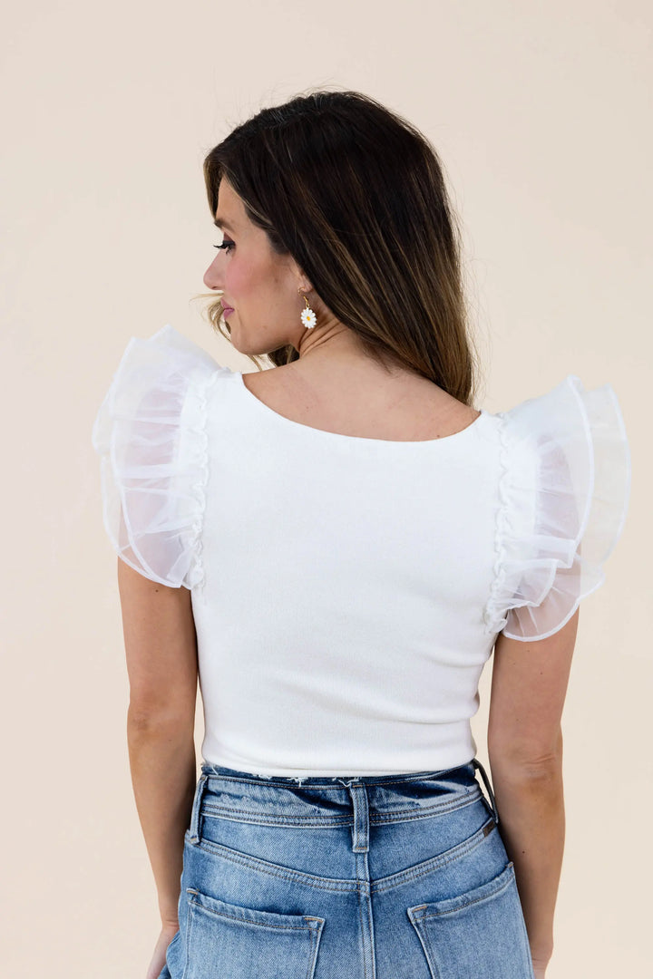 Not Afraid Ruffle Sleeve Square Neck Bodysuit Voy