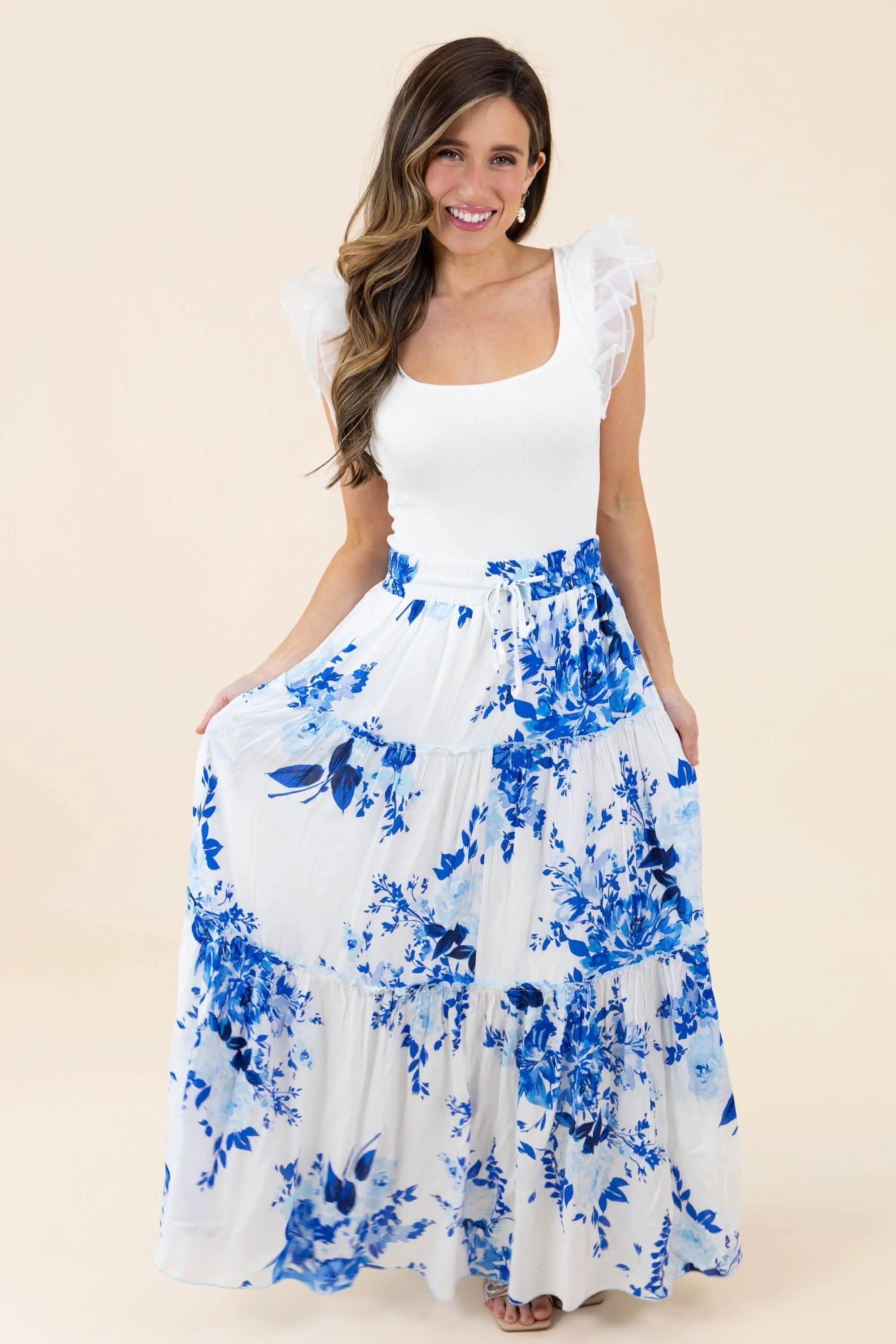 I Love It When You Call Me Señorita Tiered Ruffle Drawstring Maxi Skirt Promesa